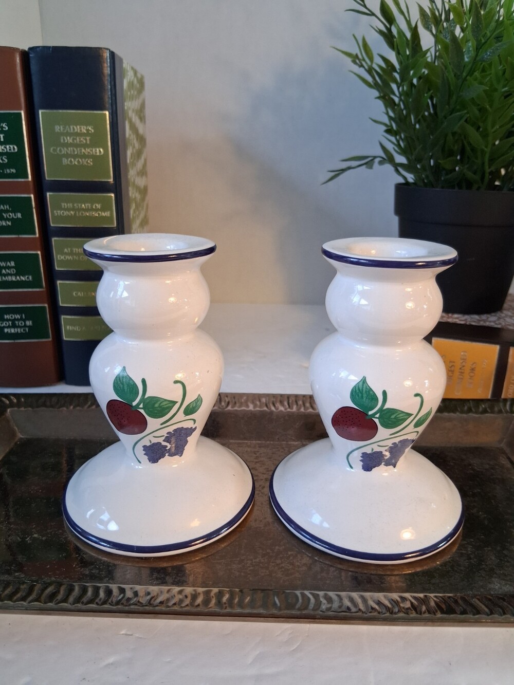 Princess House"Orchard Medley"Ceramic Hand-Paintd Candlestick Candle Holders Set